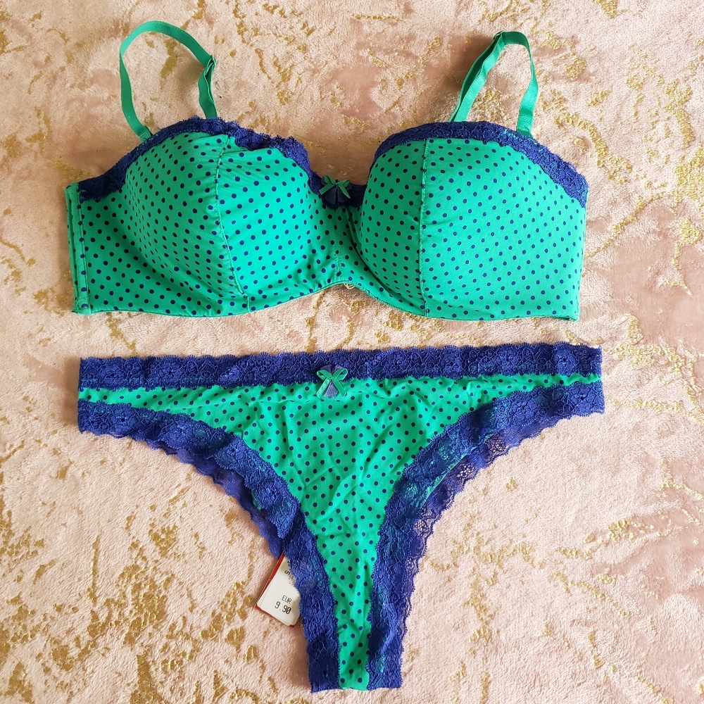 YAMAMAY*  |  Green & Blue Polka Dot Set